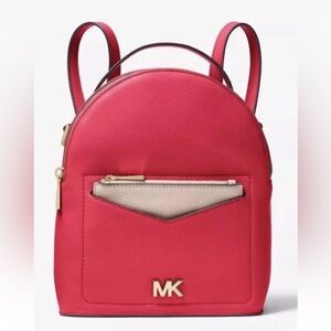 Michael Kors Jessa Small Leather Convertible Backpack Deep Pink Gold